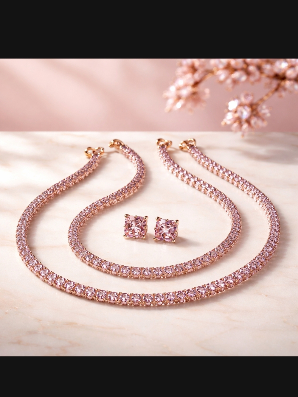 Mother's Day Sale- 18"PinkNecklace& 8"Bracelet Earrings Set -JewelerySet #luxury